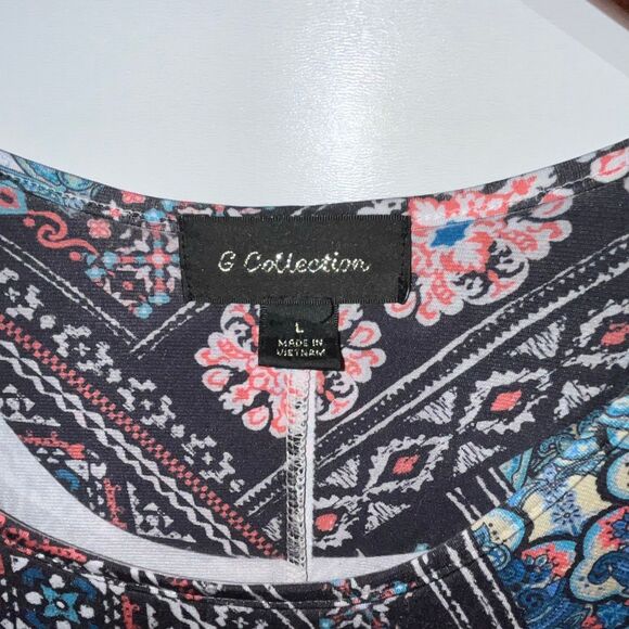 G Collection Women's Multicolor Geometric 3/4 Sleeve Asymmetrical Hem Top Large - Picture 4 of 11